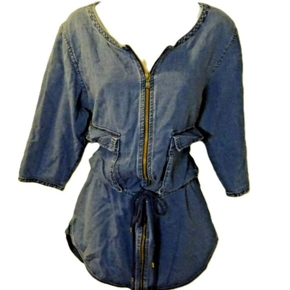 Marc by Marc Jacobs Medium Denim 3/4 Sleeve Zipper Front Drawstring Waist Dress - Picture 10 of 10